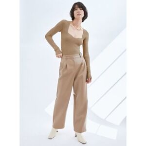 Wilfred Aritzia Tuscany Ribbed Knit Sweetheart Neck Top Womens S Tan Beige